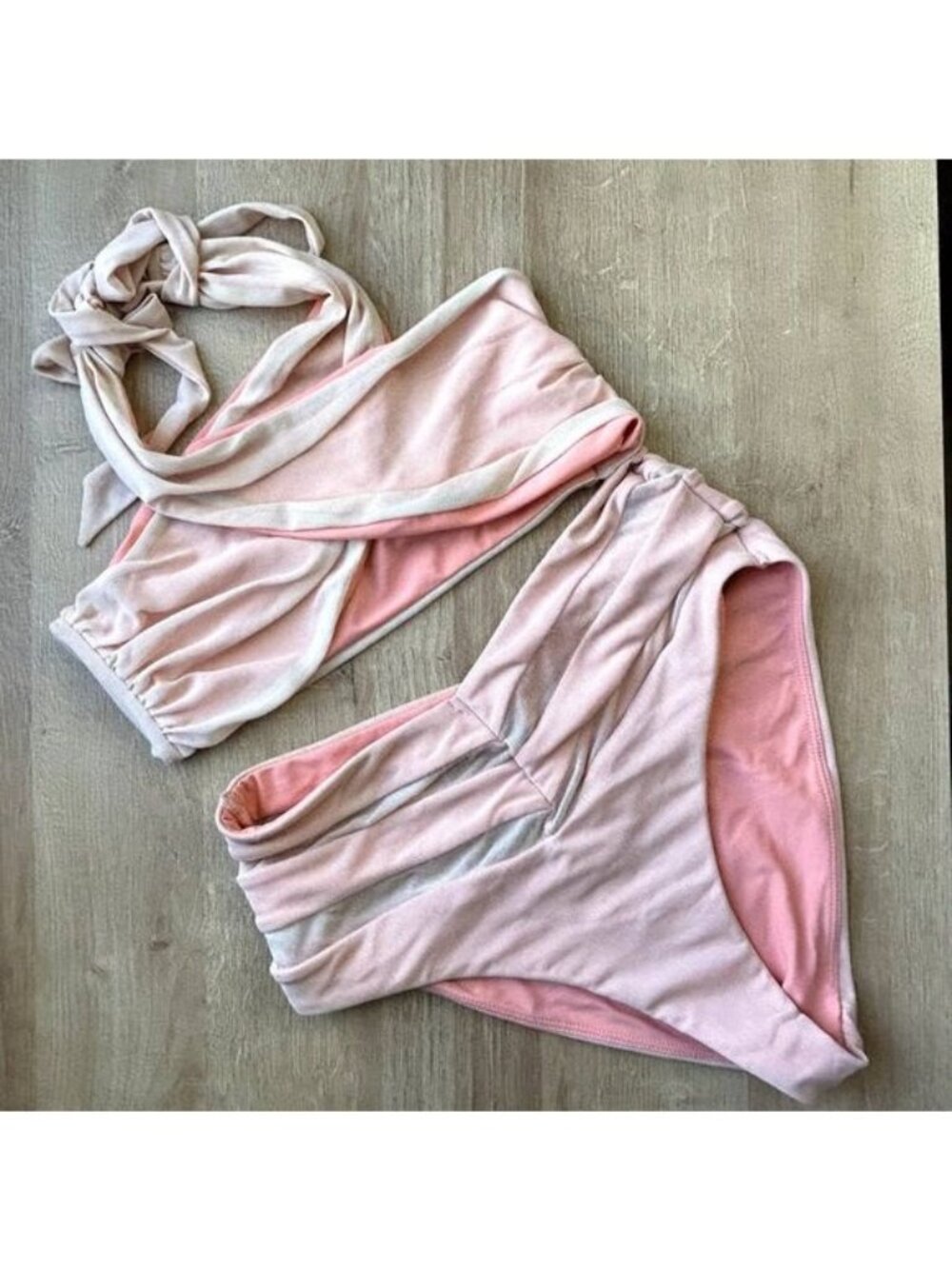 Tularosa Revolve Cher Pink White Mesh Halter Bikini Women's Size Small S
